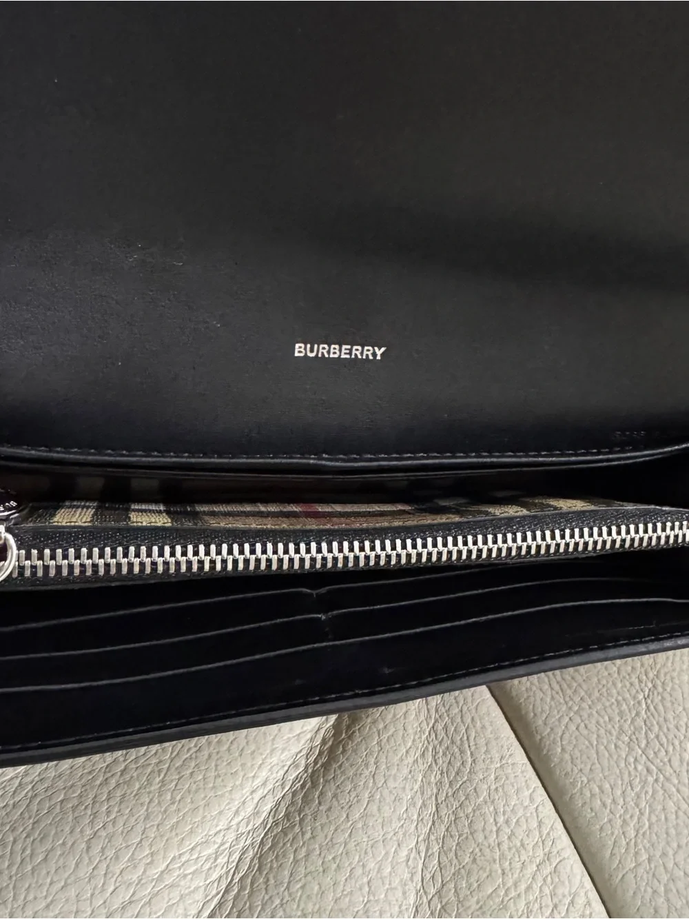 Burberry Vintage check long wallet brown canvas leather. 7.5”x 3.7”